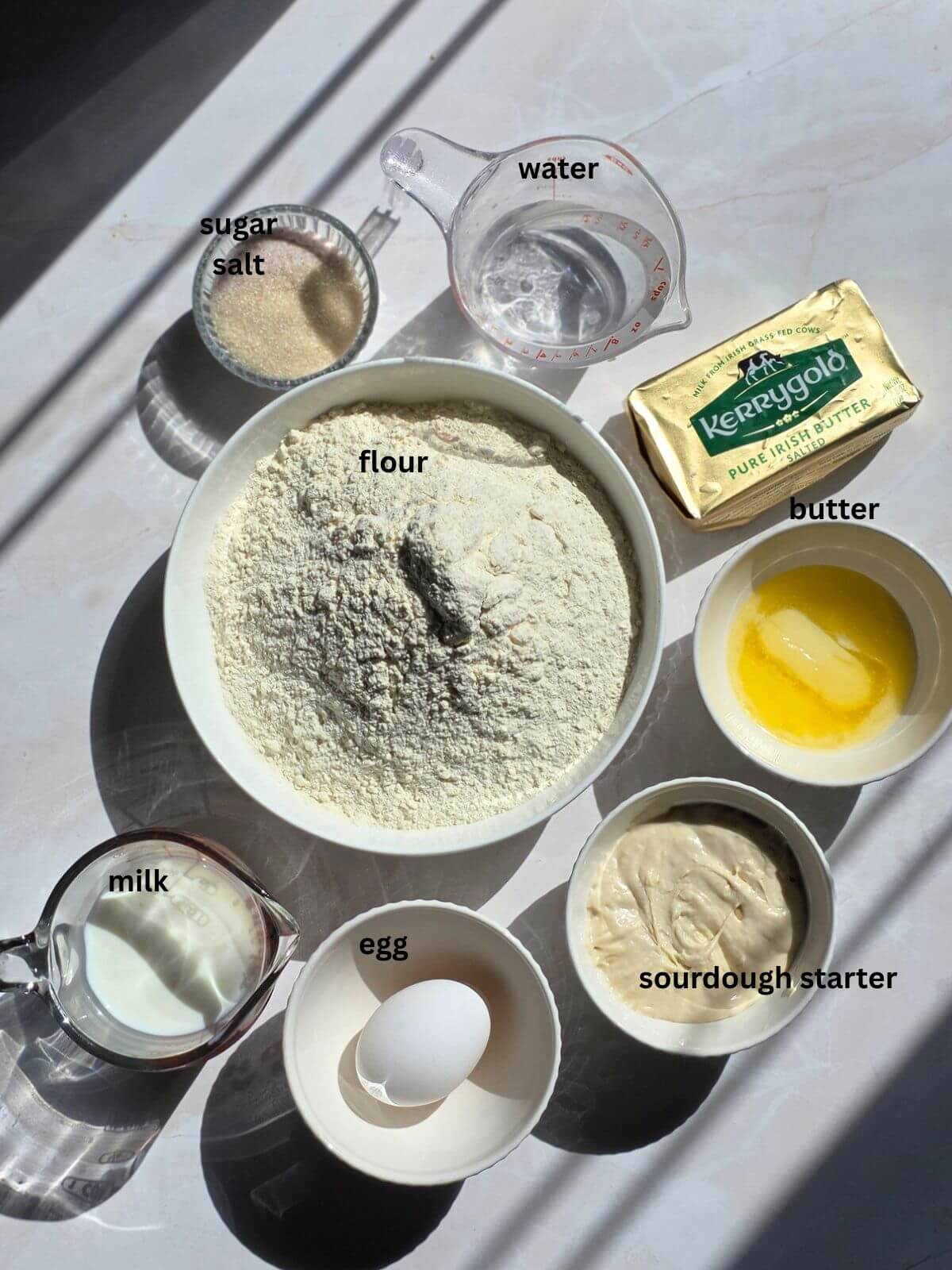 Sourdough croissant ingredients.