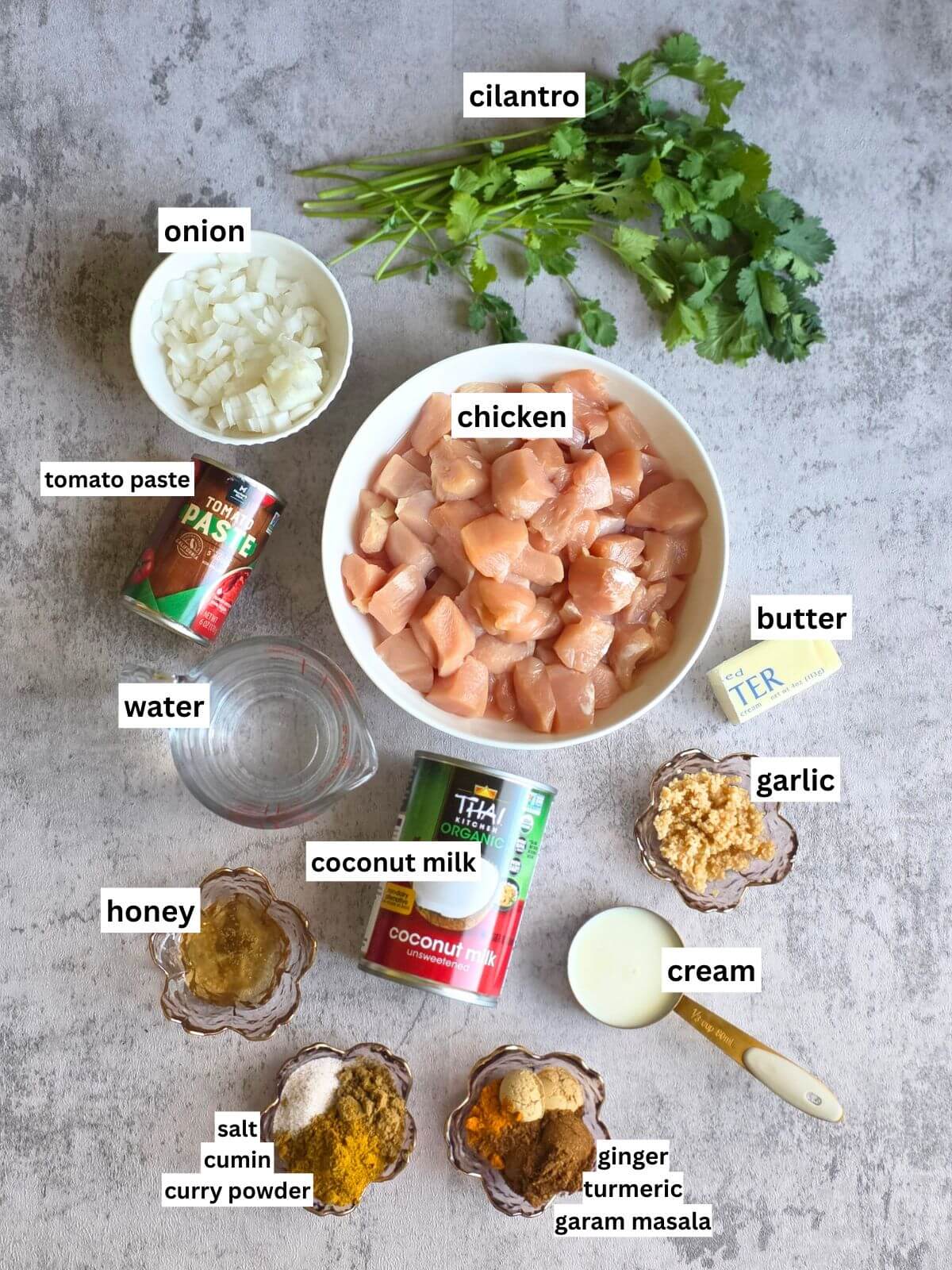 Butter Chicken Recipe ingredients.