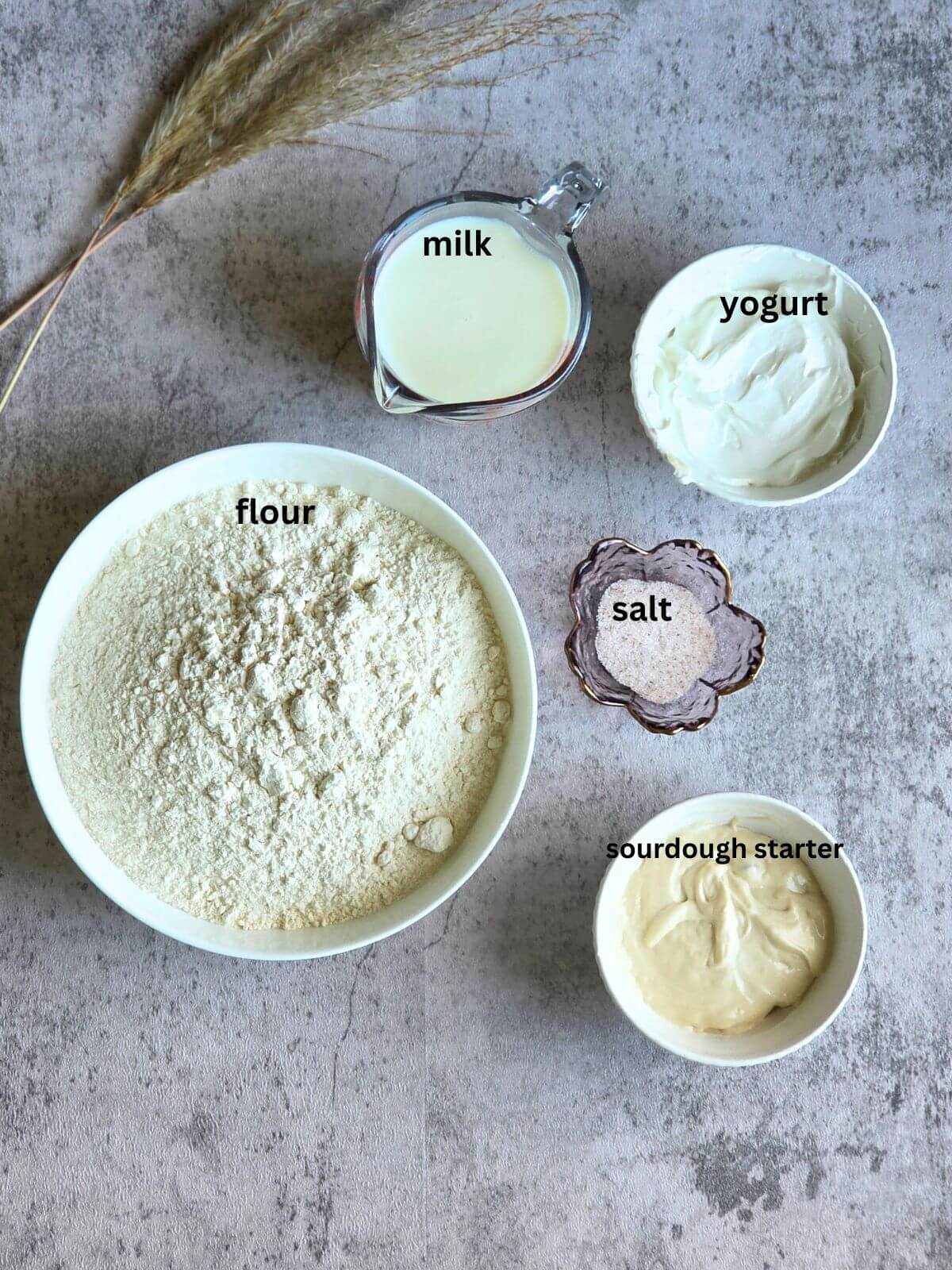 Ingredients for sourdough naan bread.