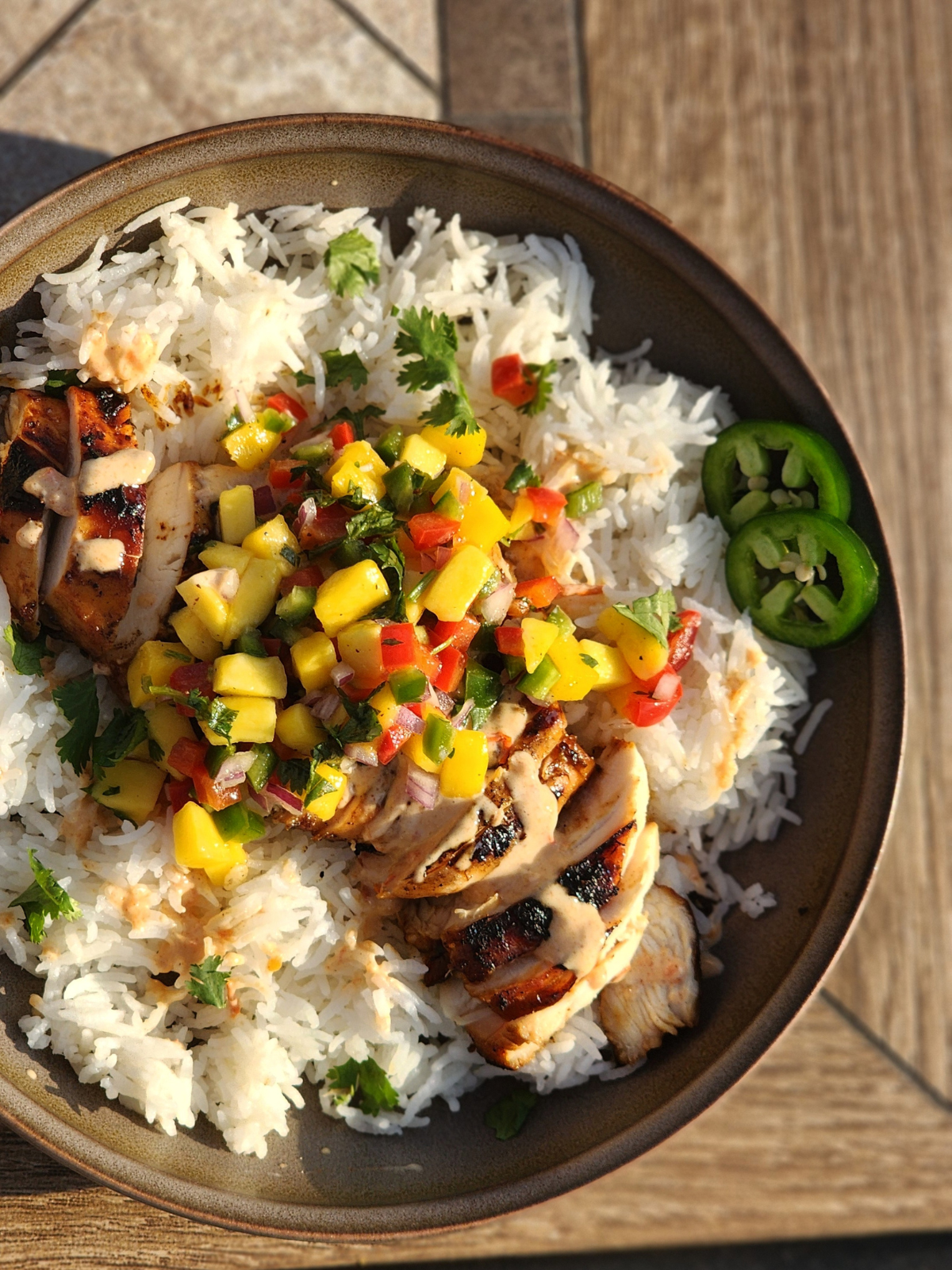 mango chili lime chicken bowls