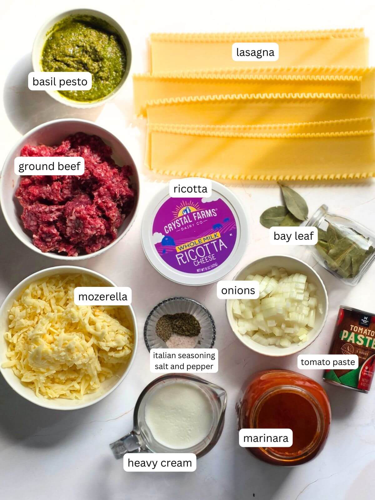 Ingredients for pesto ricotta lasagna