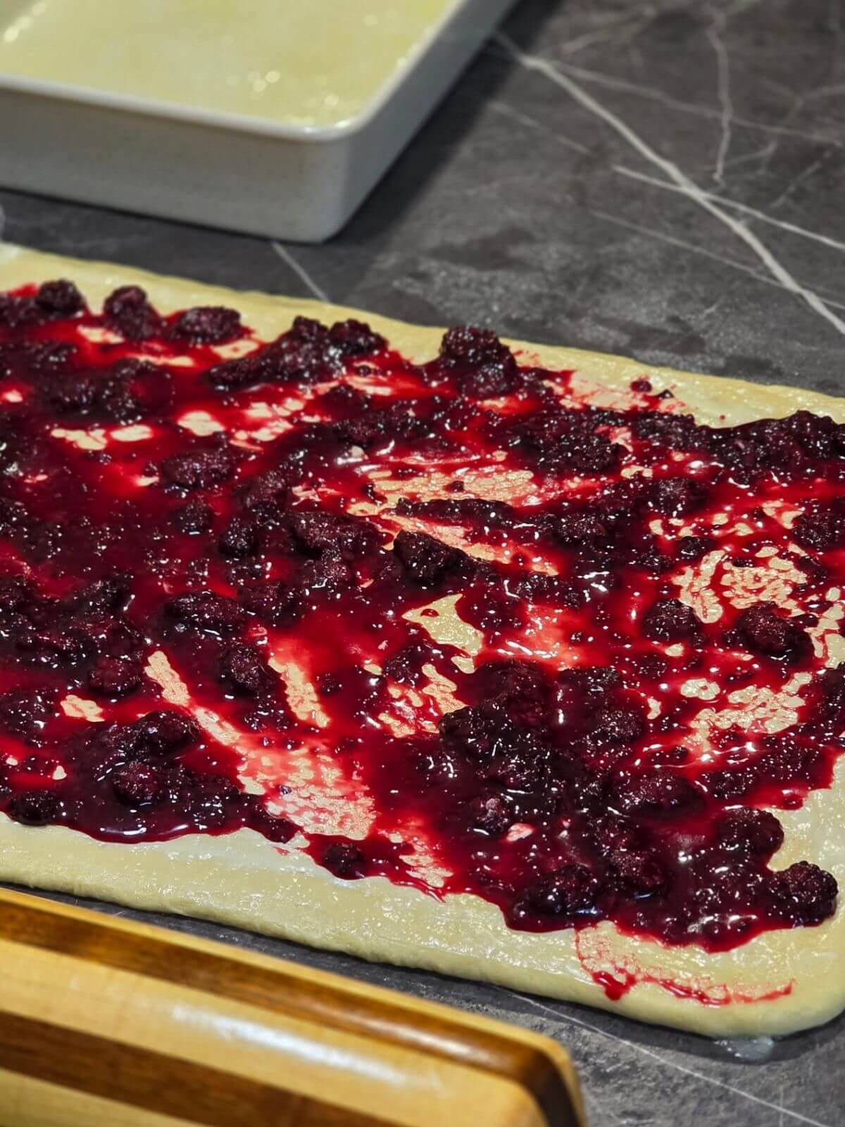 sourdough blackberry lavender rolls before rolling