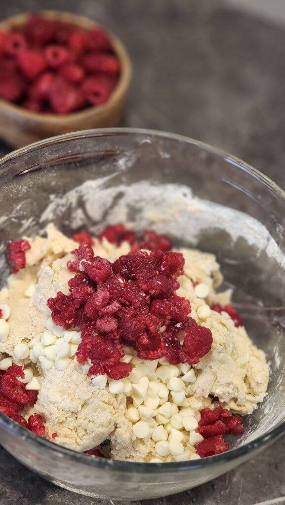 sourdough white chocolate raspberry scone dough