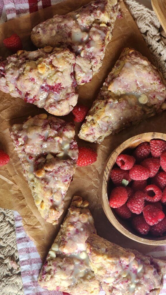 white chocolate raspberry scones sourdough